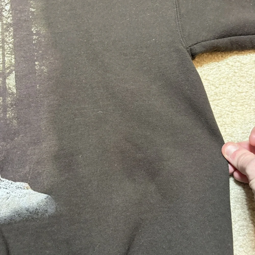 Deer Sweatshirt Mens XL Brown Buck Nature Forest Graphic Fleece Crewneck Hunting